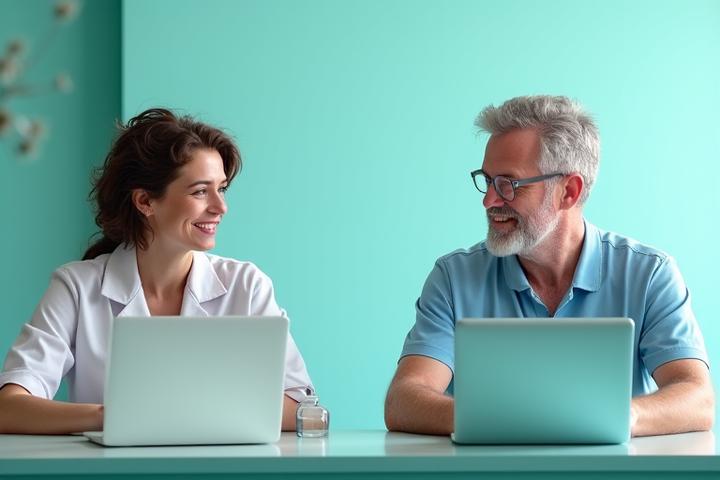 Vitalis Jug tim stručnjaka, uključujući nutricionistu i fizioterapeuta, vodi online Q&A sesiju sa klijentima.