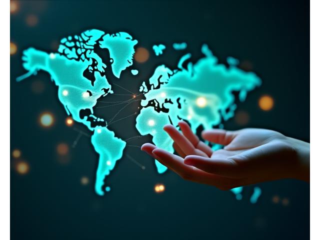 Futuristička ruka koja drži hologramsku vizualizaciju globalne zdravstvene mreže, simbolizujući vitalis jugovu viziju rasta i tehnološkog napretka.
