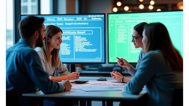 Tim programera i stručnjaka za wellness sarađuje ispred ekrana koji prikazuju dijagrame i kod, predstavljajući razvoj platforme Vitalis Jug.