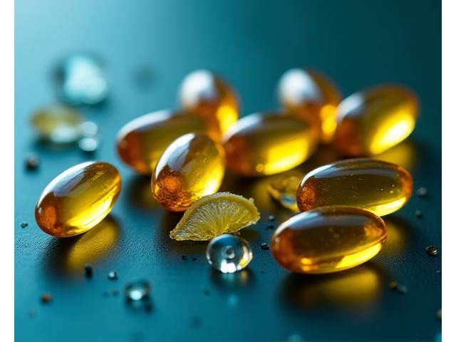 Kapsule Omega-3 dodataka ishrani u staklenoj posudi.