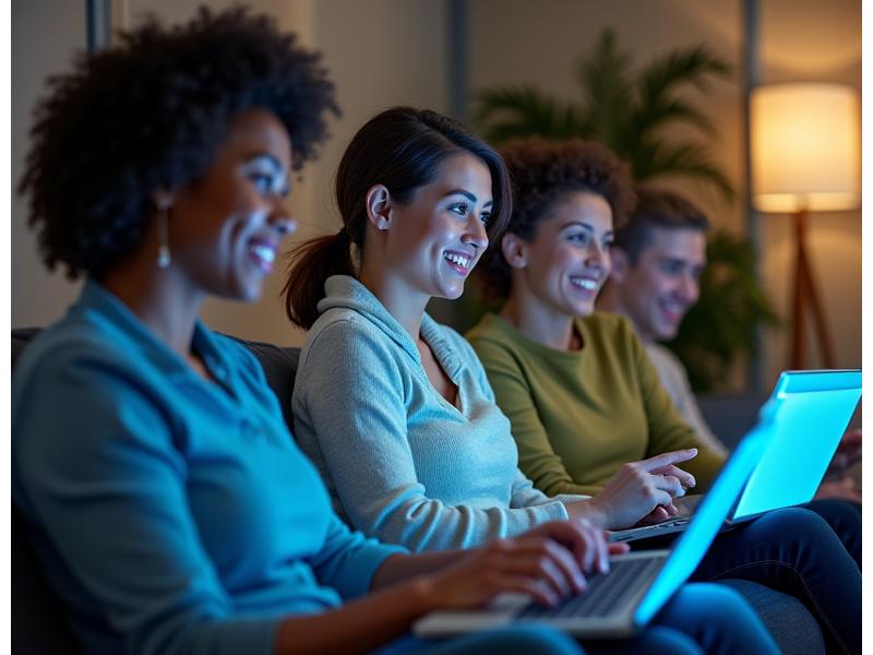Grupa ljudi se smeje i uči u online interaktivnoj radionici, prikazujući angažovanu zajednicu.